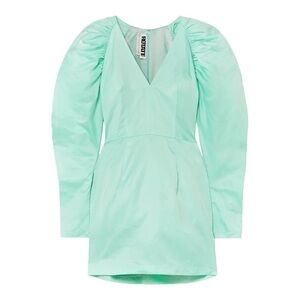 ROTATE Birger Christensen Gathered Matte Satin Long Sleeve Mini Dress EU 38